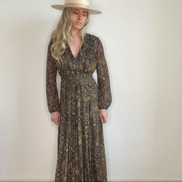 Ronny Kobo Brown Tan Black, Long Sleeve Maxi Dress - Picture 16 of 16